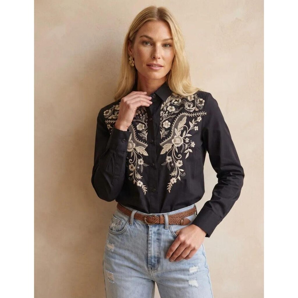 Camisa Feminina Sertaneja Country Manga Longa Estampadas