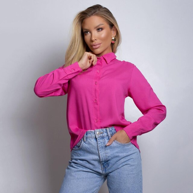 Camisa Feminina Social Camisete Manga Longa