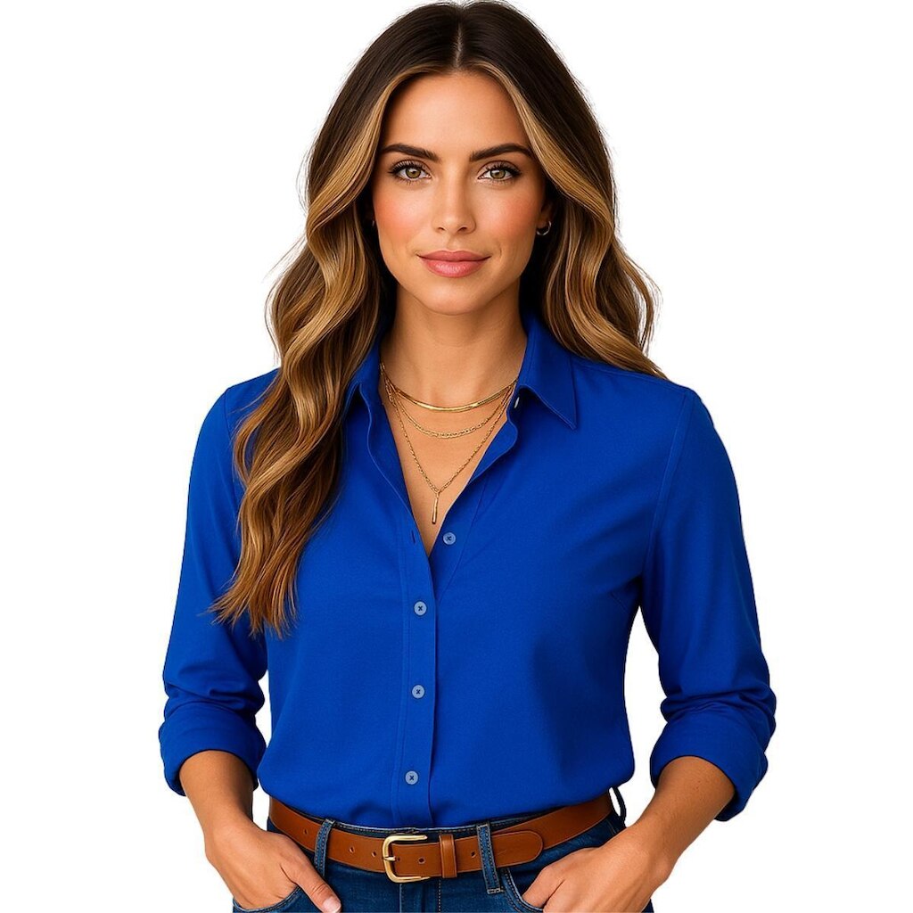 Camisa Feminina Social Manga Comprida Elegante Viscolinho Qualidade Conforto Dia a Dia Mulher