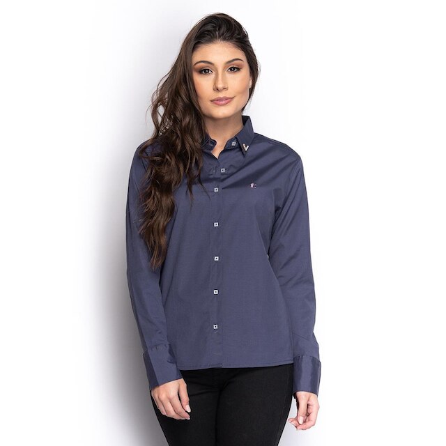 Camisa Feminina Social Manga Longa Poliamida Lisa