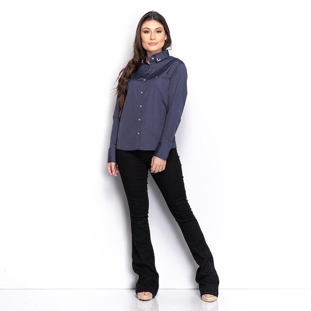 Camisa Feminina Social Manga Longa Poliamida Lisa