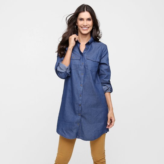 Camisa Fiya Lady Chemisie Jeans - Azul Escuro