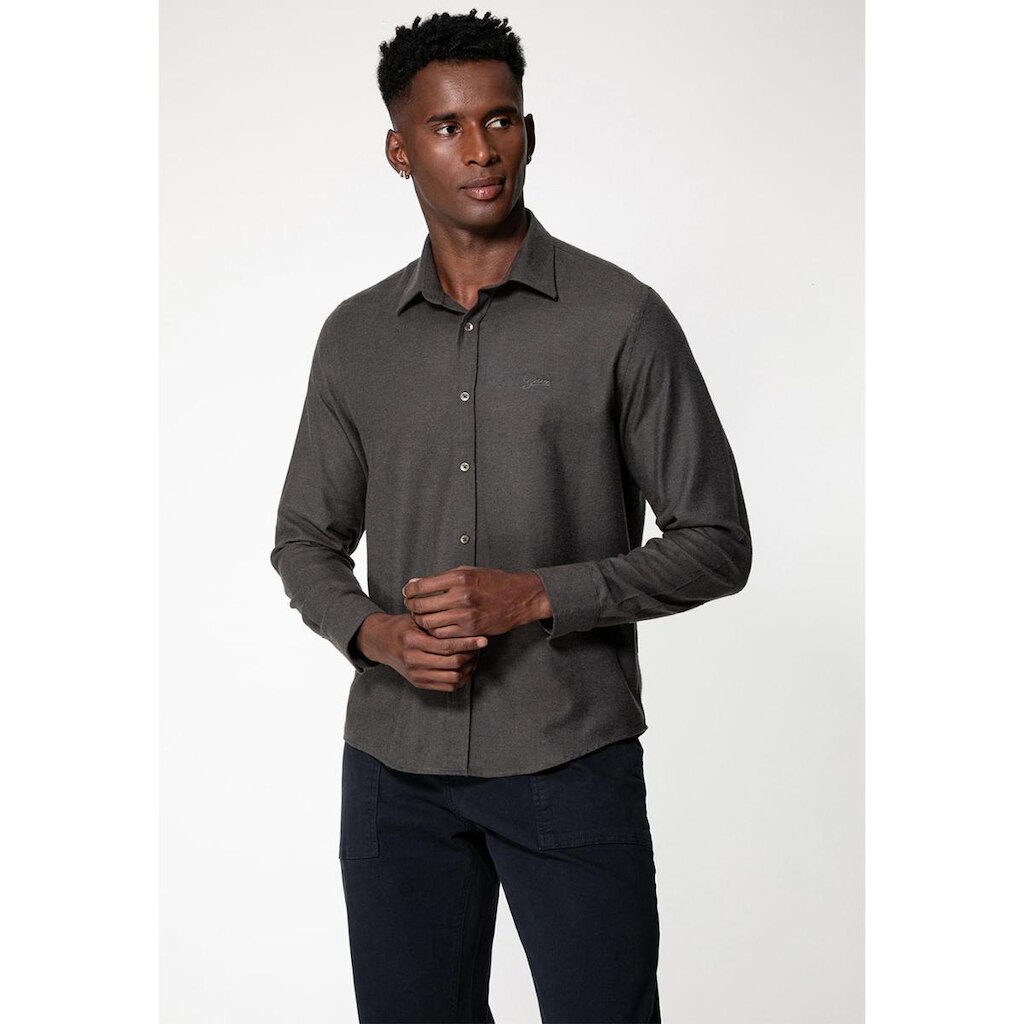 Camisa Flanela Manga Longa Cinza Escuro