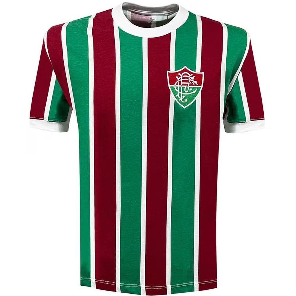 Camisa Fluminense Retrô 1975 Listrada Masculina Menor preço em Camisa Fluminense Retrô 1975 Listrada Masculina