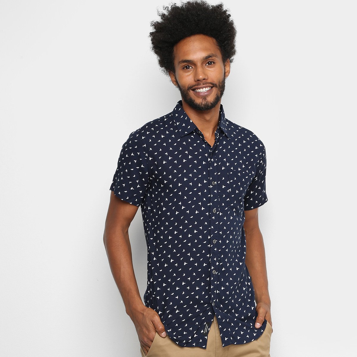 camisa manga curta estampada masculina