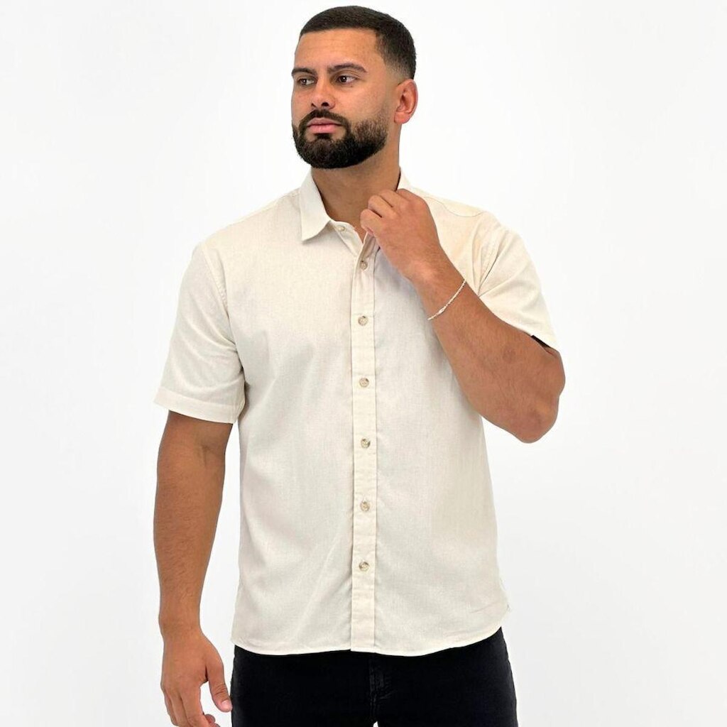 Camisa Gangster Texturizada Manga Curta Masculina