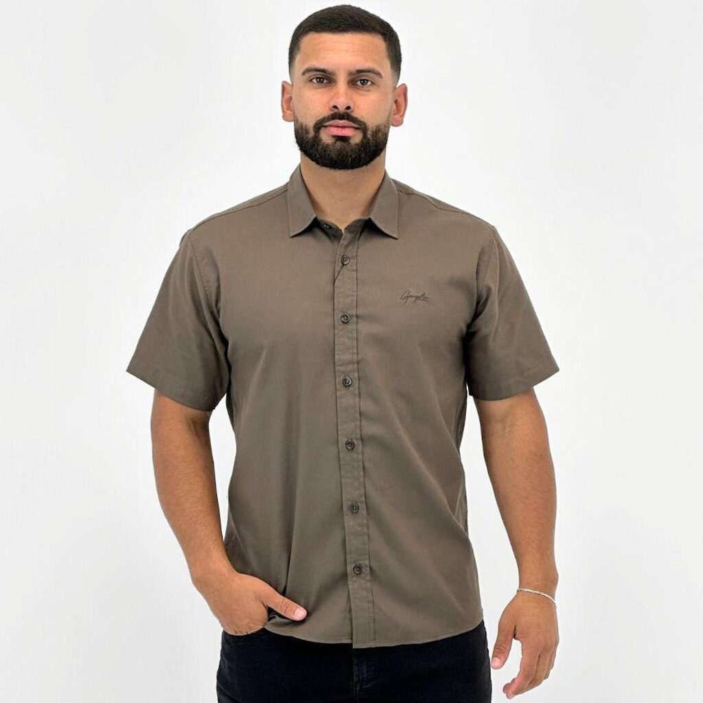 Camisa Gangster Texturizada Manga Curta Masculina