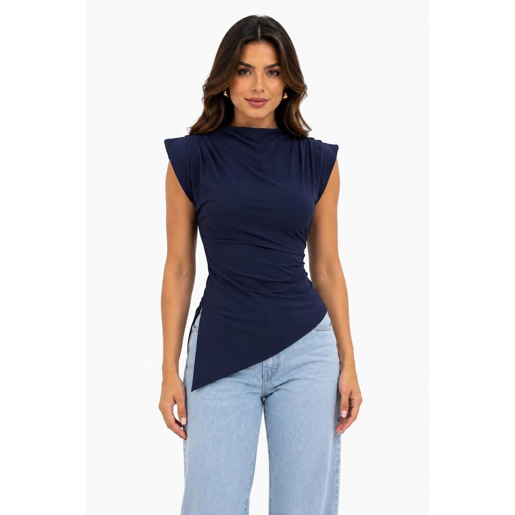 Camisa Gola Alta D Bell Outlet Fashion Azul Marinho