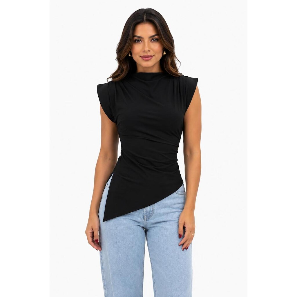 Camisa Gola Alta D Bell Outlet Fashion Preta