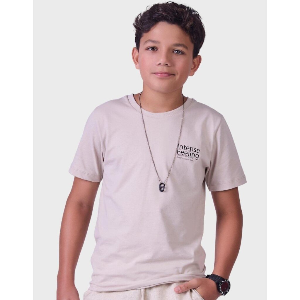 Camisa Gola Canona Manga Curta Meia Malha Estampa Escrita Estilo Tropical Masculino 12 a 18