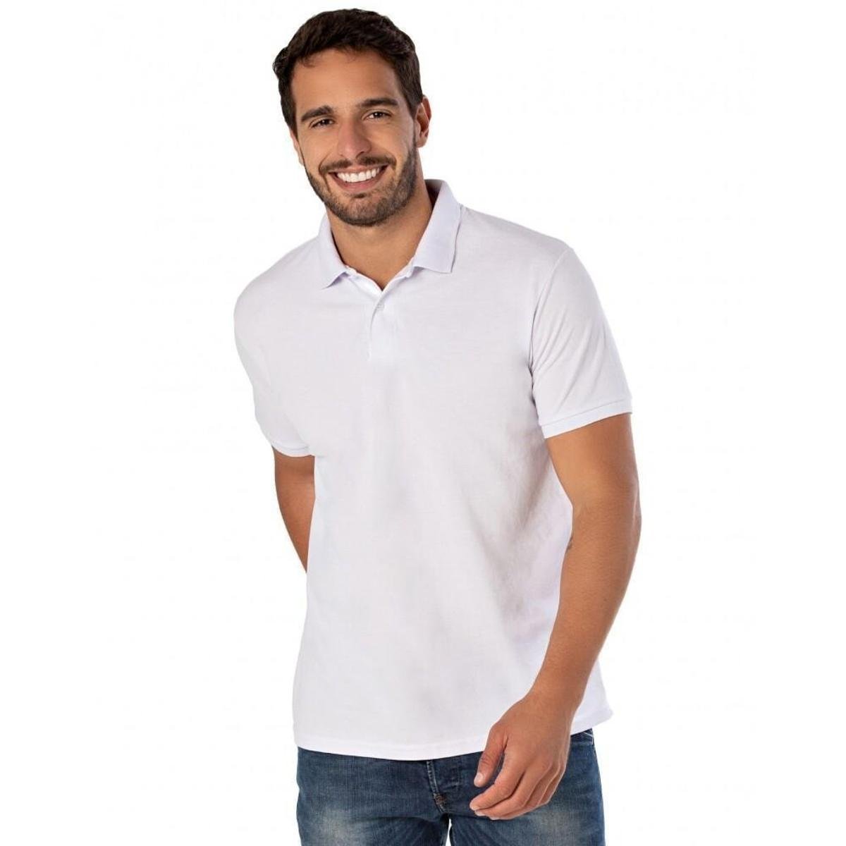 Camisa Gola Polo Masculina Camiseta Básica Lisa - Algodão e Poliéster - Branco Menor preço em Camisa Gola Polo Masculina Camiseta Básica Lisa - Algodão e Poliéster - Branco
