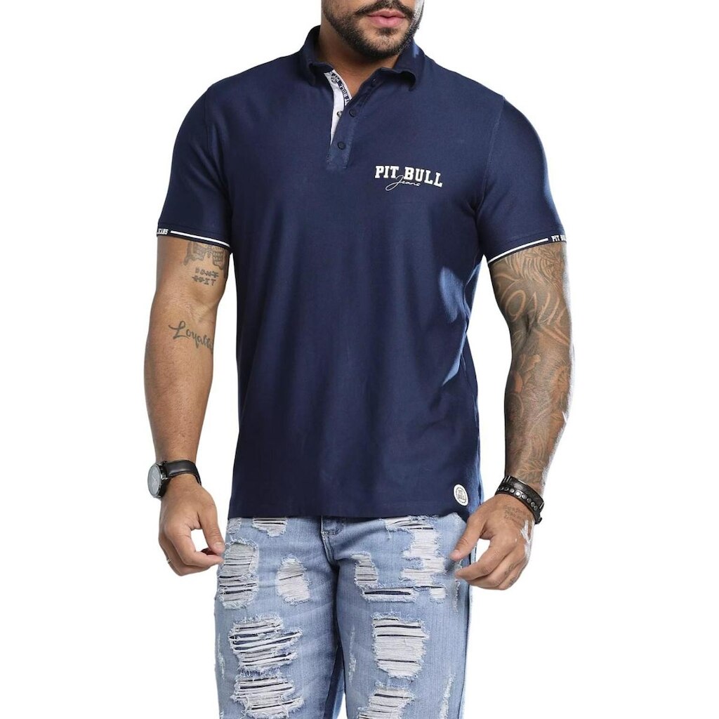Camisa Gola Polo Masculina Fecho botões de pressão Azul Pit Bull 88126