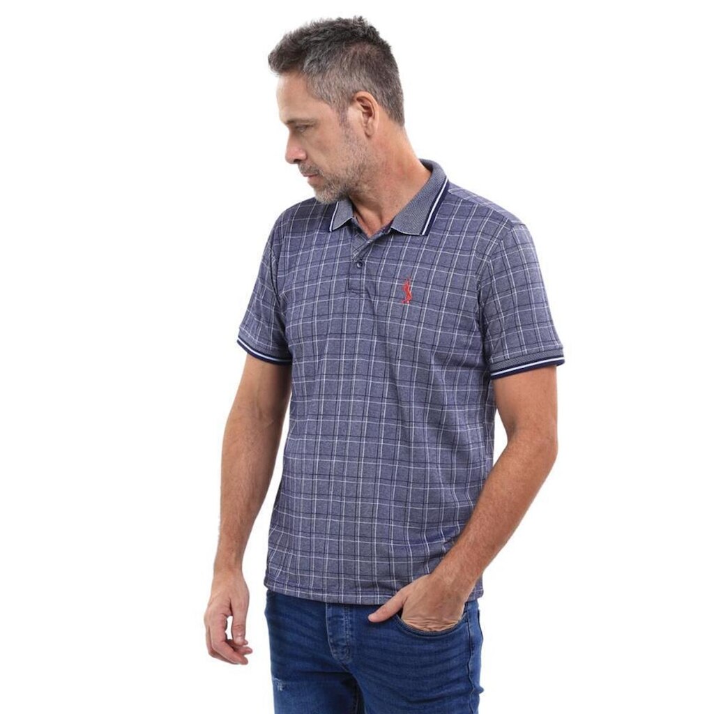 Camisa Gola Polo Masculina Xadrez Manga Curta Algodão