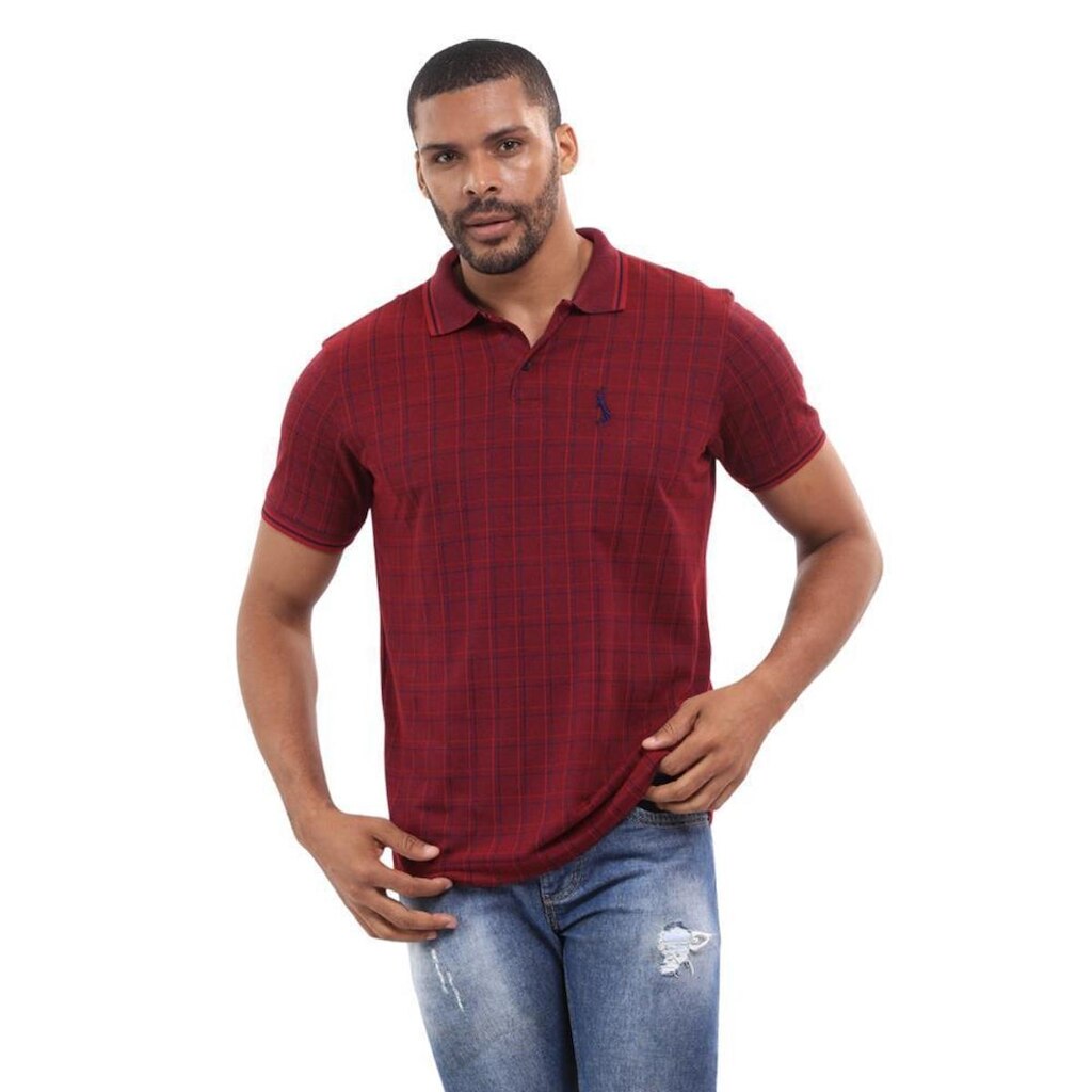 Camisa Gola Polo Masculina Xadrez Manga Curta Algodão