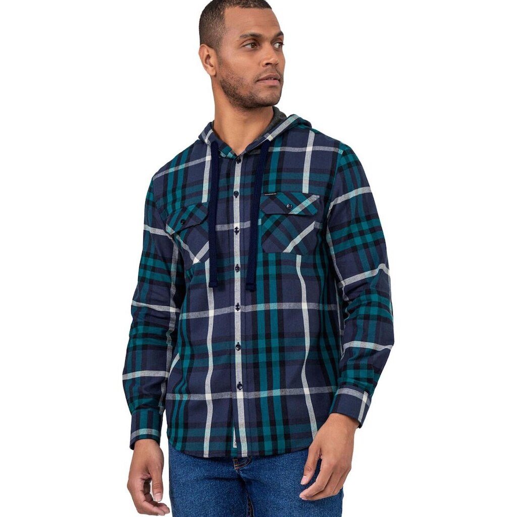 Camisa Hangar 33 Flanela Xadrez Com Capuz Azul Tam. GG