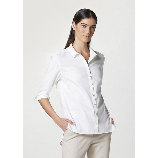 Camisa Hering Básica Manga Longa de Algodão Feminina - Branco