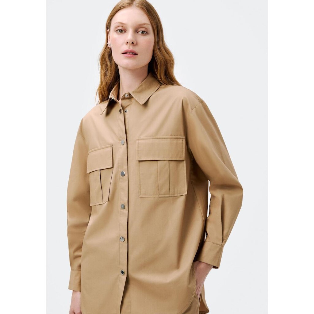 Camisa Hering Manga Longa Com Bolso Feminina