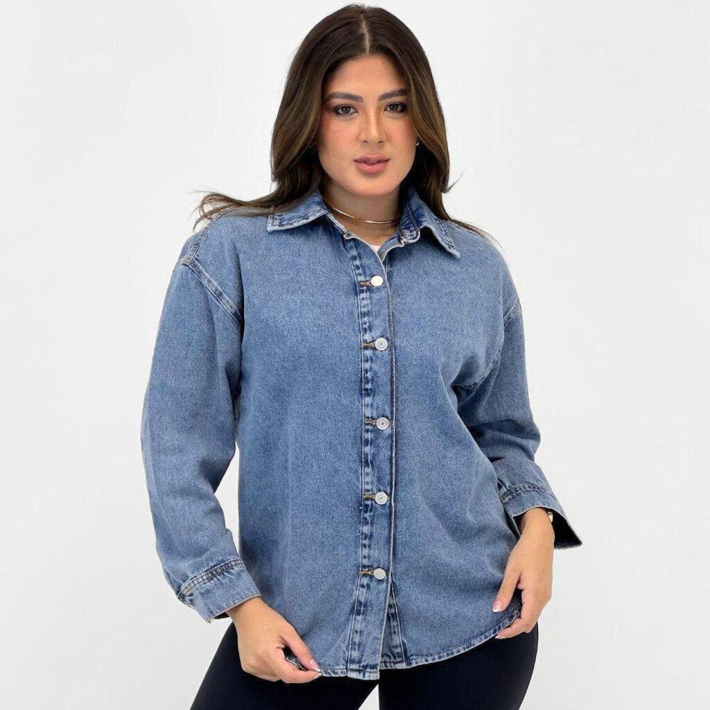 Camisa Hering Manga Longa Jeans Feminina