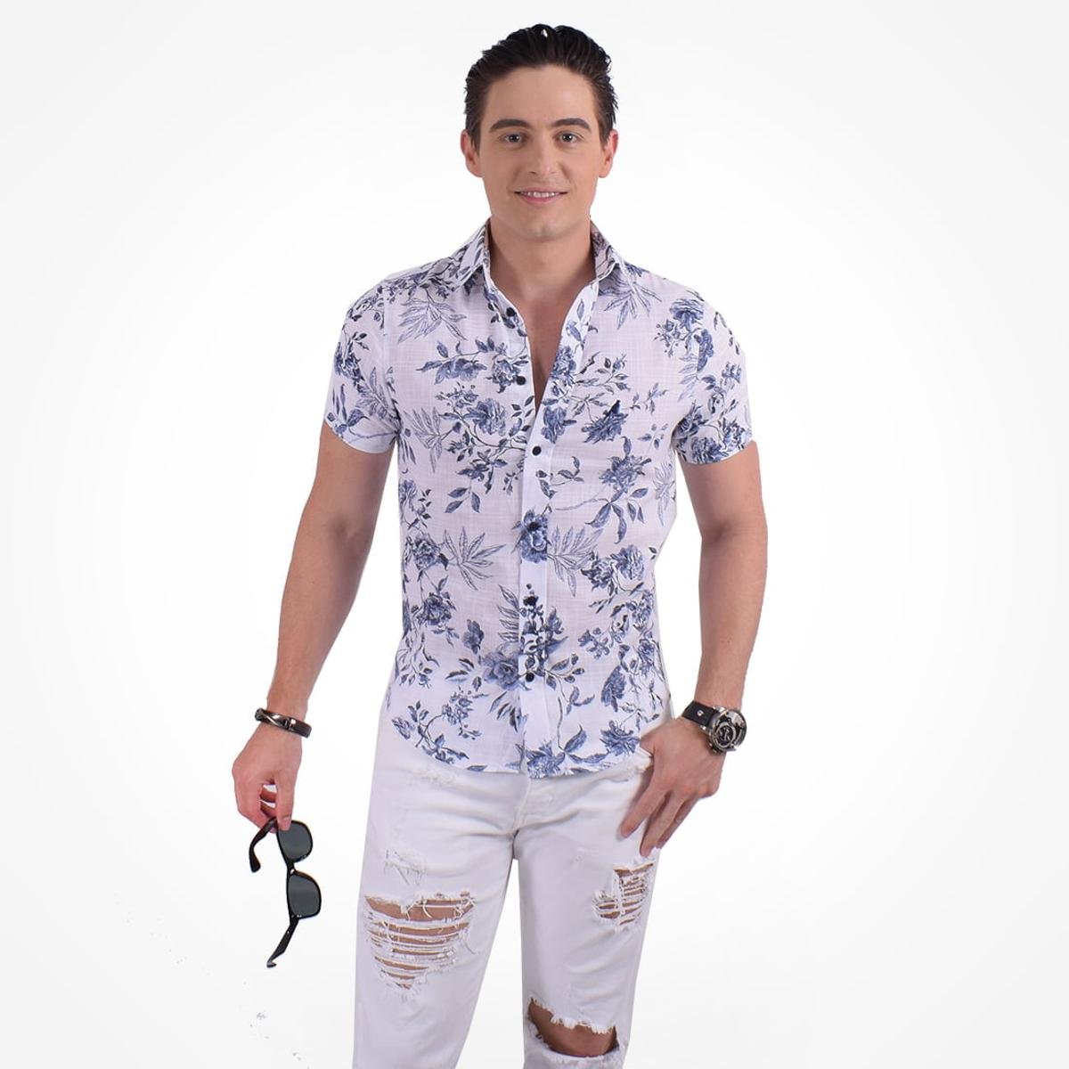 Camisa Horus Social Manga Curta Slim Floral Zattini