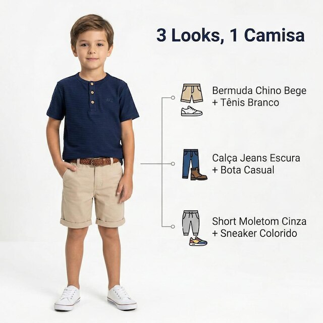 Camisa Infantil Conforto e Estilo Alakazoo Henley Texturizada A0161