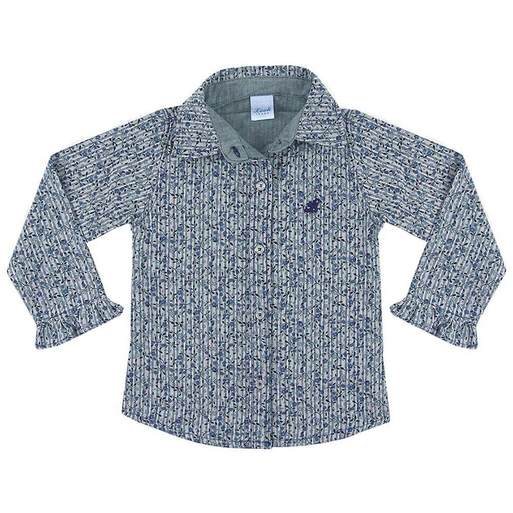 Camisa Infantil Look Jeans Estampa Floral - 1P - AZUL