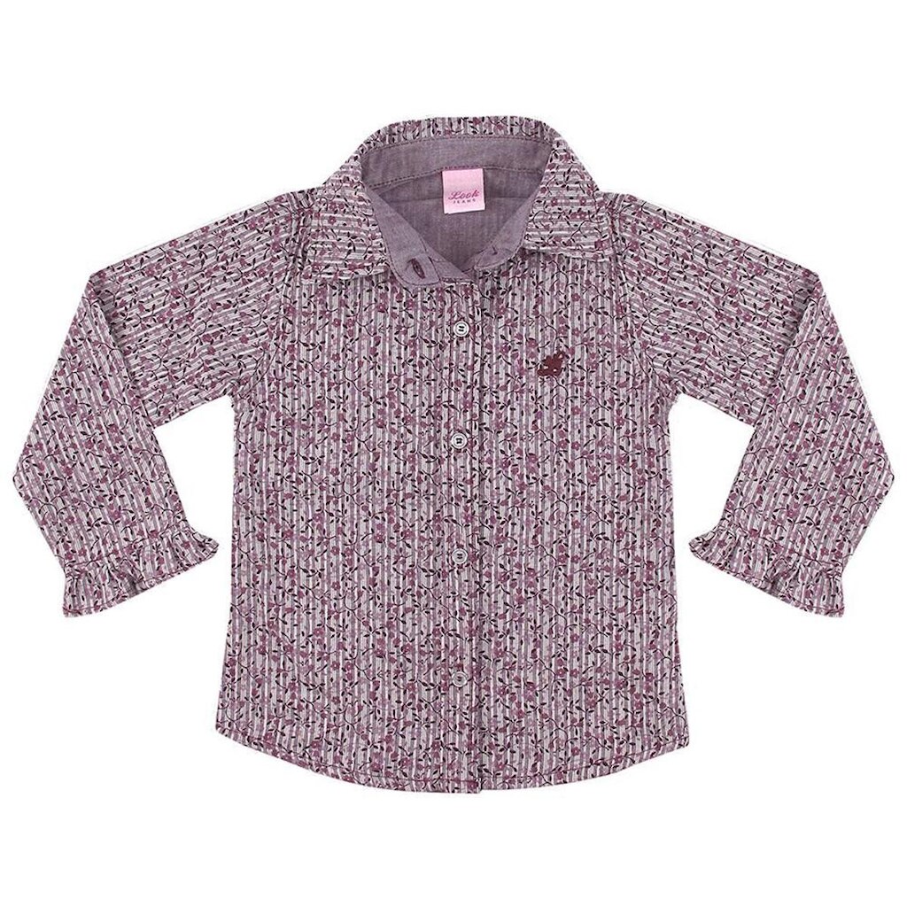 Camisa Infantil Look Jeans Estampa Floral - 1P - AZUL