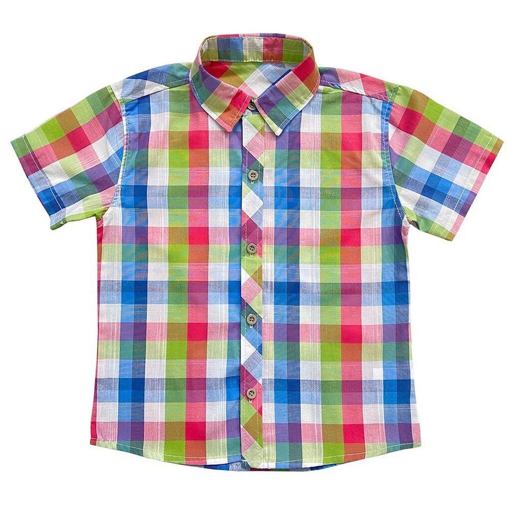 Camisa Infantil Look Jeans Manga Curta Xadrez - VERDE - 04