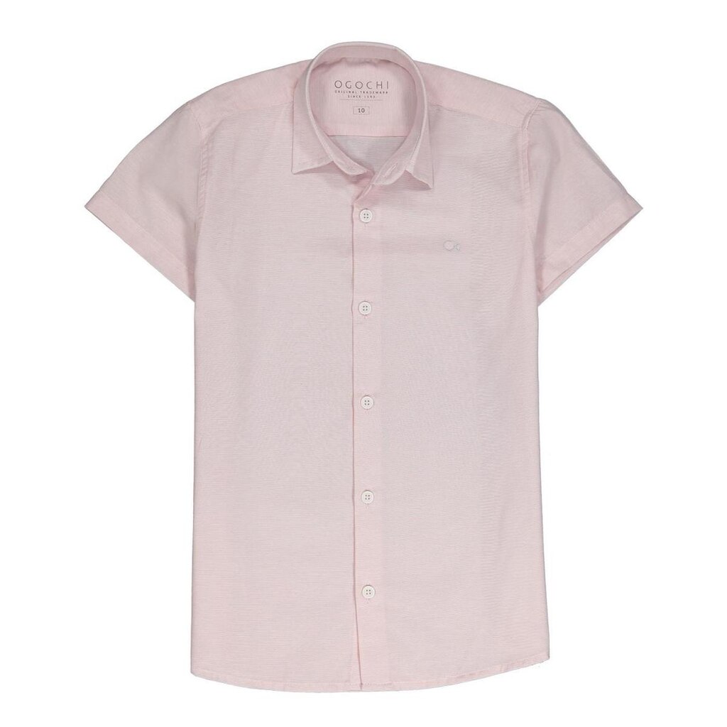 Camisa Infantil Menino Curta em Linho Logo Ogochi Rosa