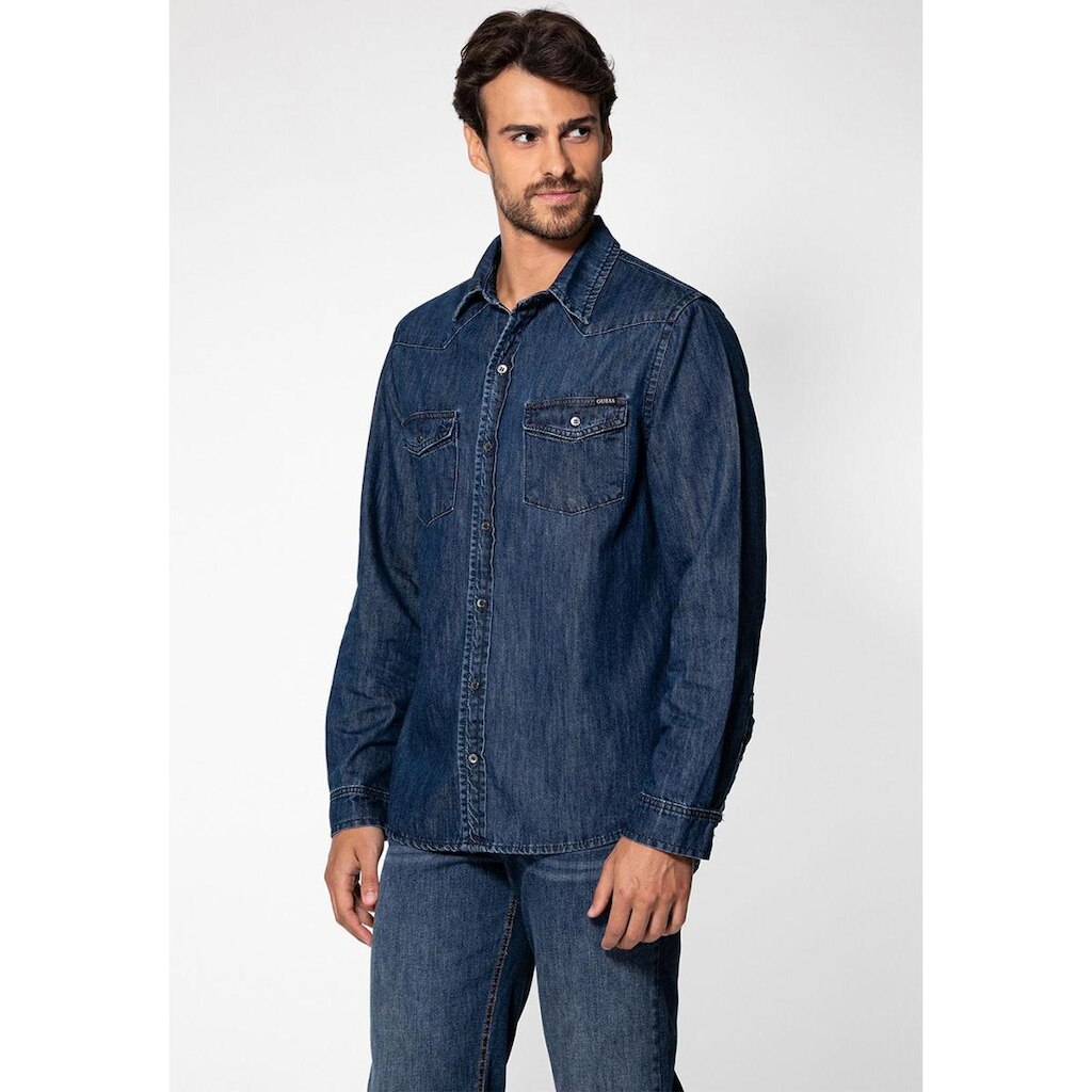 Camisa Jeans Bolsos Azul Escuro