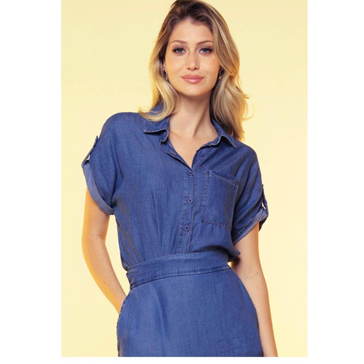 Camisa Jeans Feminina Manga Curta Sob - Azul é ruim? Camisa Jeans Feminina Manga Curta Sob - Azul é boa?
