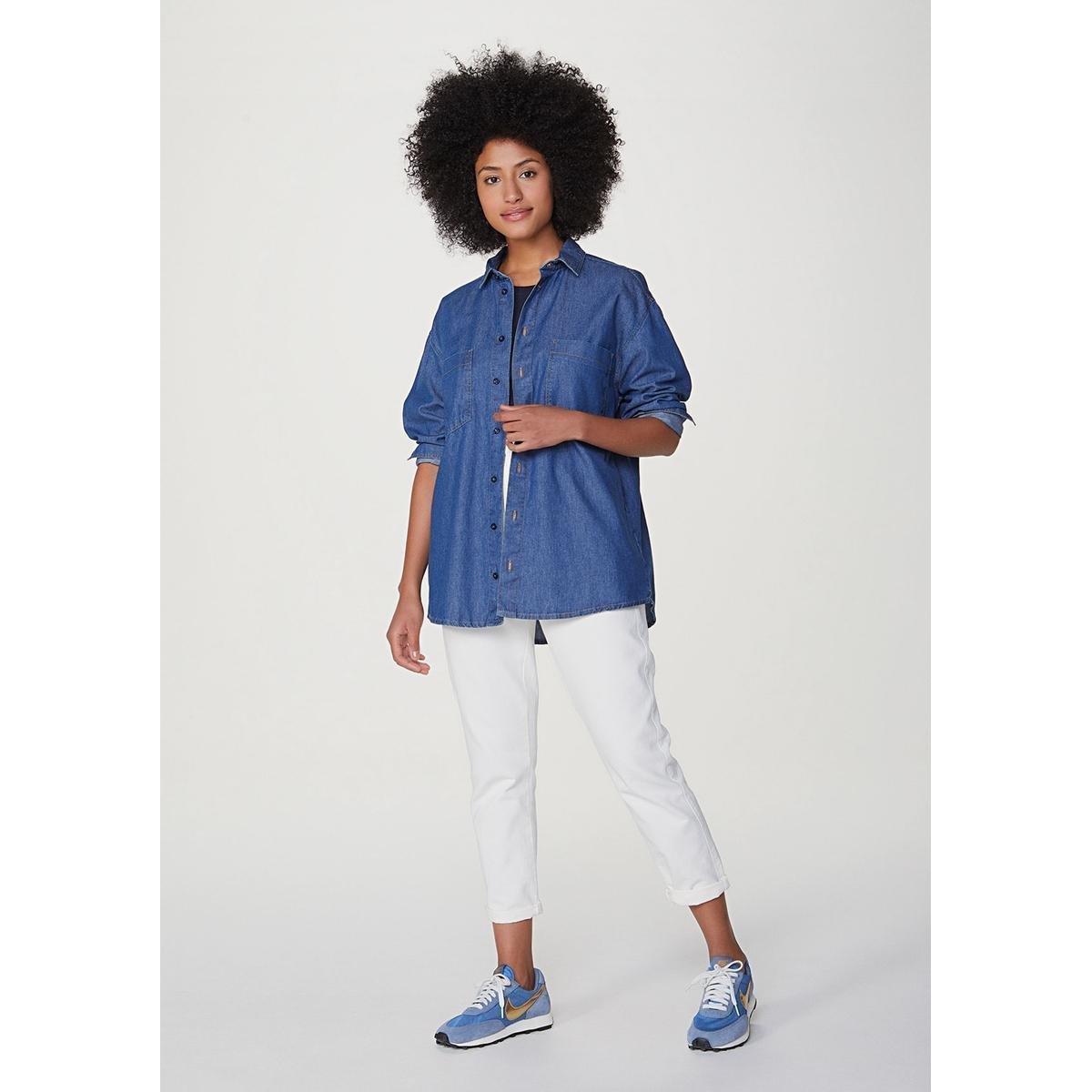 Camisa Jeans Feminina Oversized - Azul Menor preço em Camisa Jeans Feminina Oversized - Azul
