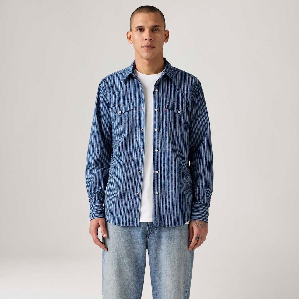 Camisa Jeans Levi's Barstow Western Manga Longa Azul Masculina