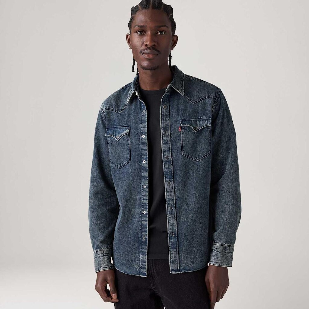 Camisa Jeans Levi's Barstow Western Standard Lavagem Escura Manga Longa Masculina
