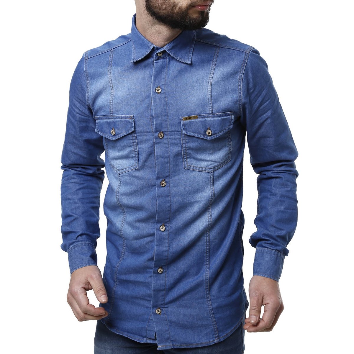 camisa jeans manga comprida masculina
