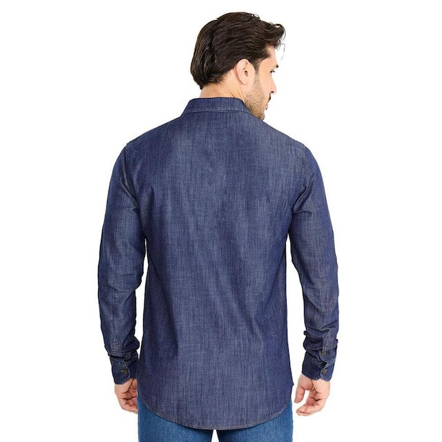 Camisa Jeans Masculina Max Denim Slim Azul Escuro