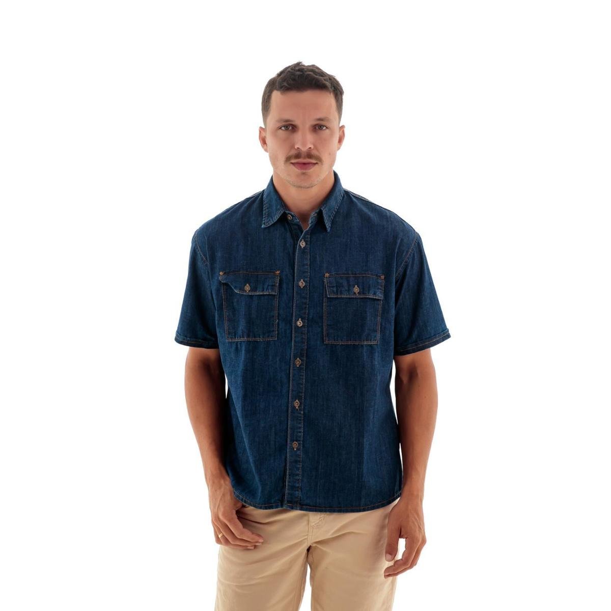 Camisa Jeans Masculina M/C Slim Italiana Menor preço em Camisa Jeans Masculina M/C Slim Italiana