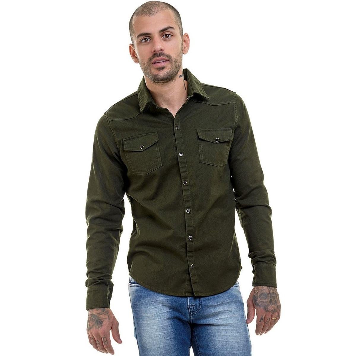 Camisa Outfit Jean Verde Militar Outfit Camisa Verde Y Jeans Hombre Camisa Slim Fit Salsa Jeans