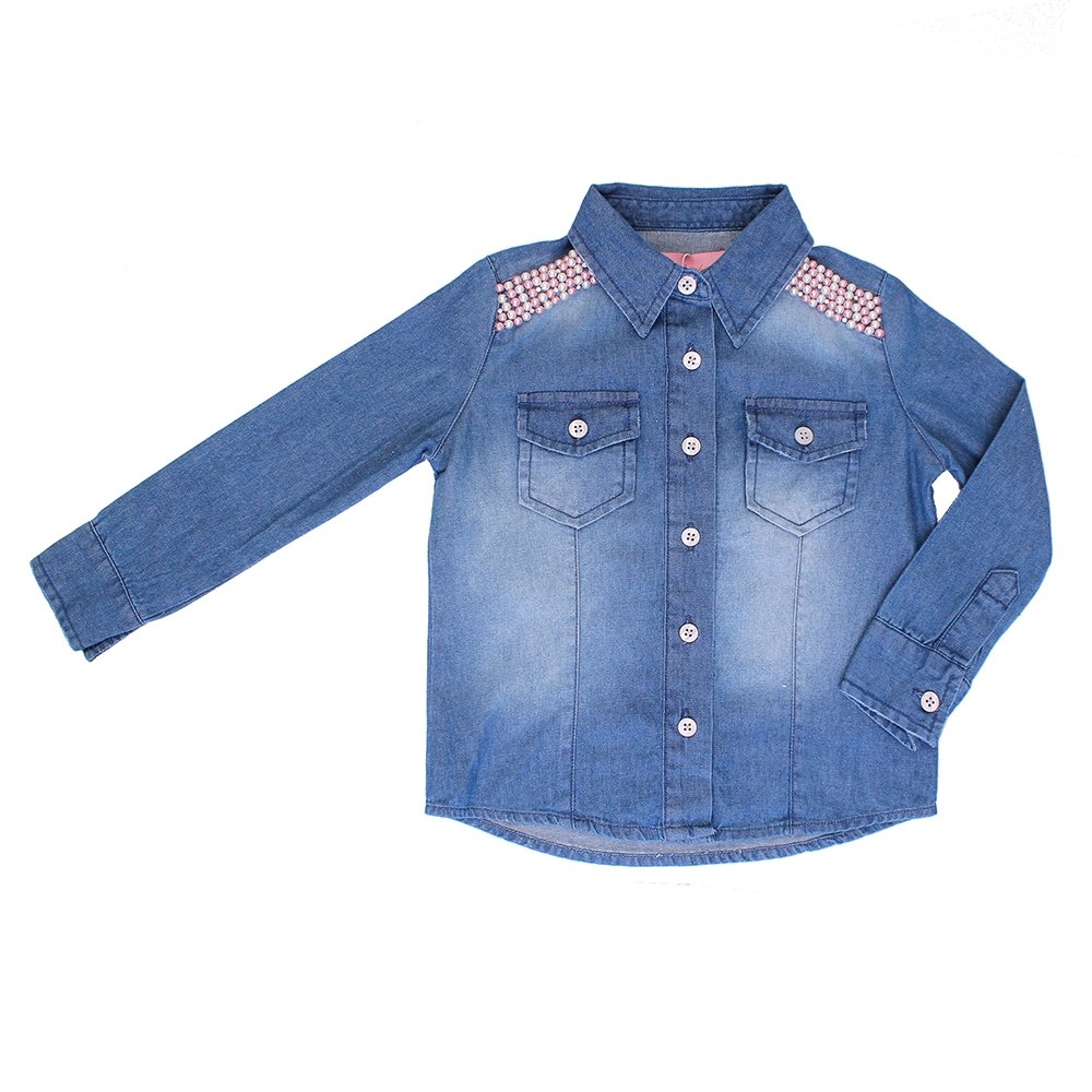 camisa jeans bordada com perola