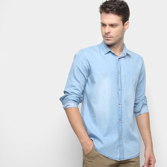 Camisa Jeans Watkins & Krown Masculina - Azul Claro