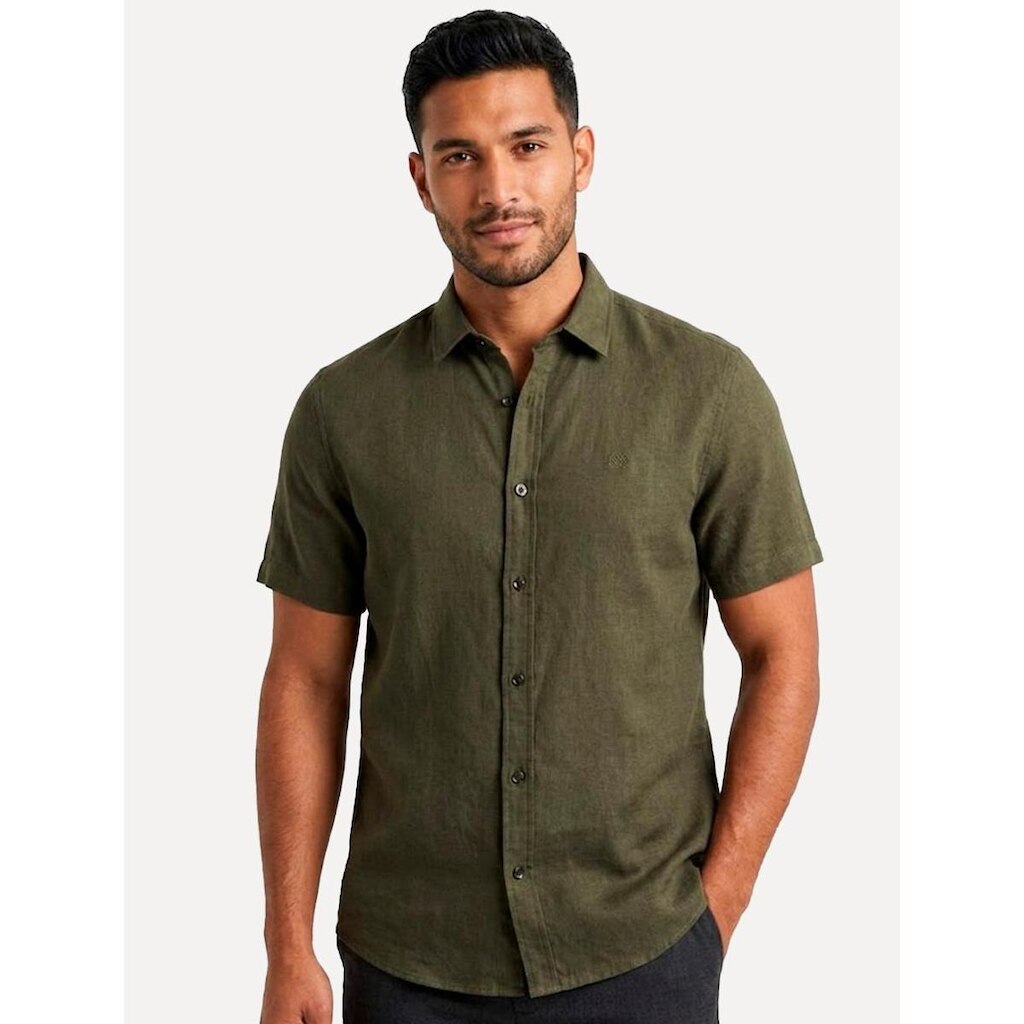 Camisa John John Masculina Regular Manga Curta Rustic Mono Logo Verde Médio