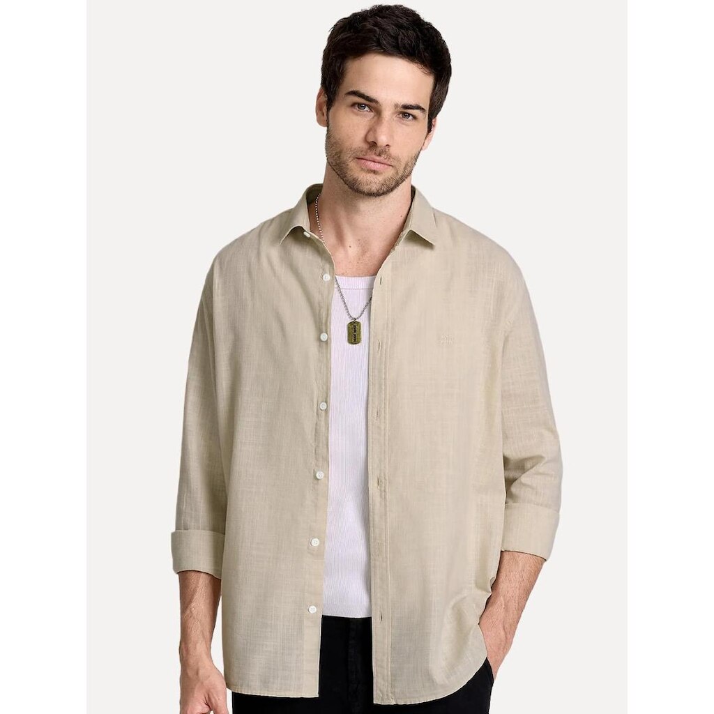 Camisa John John Masculina Relaxed Cotton Cáqui Claro