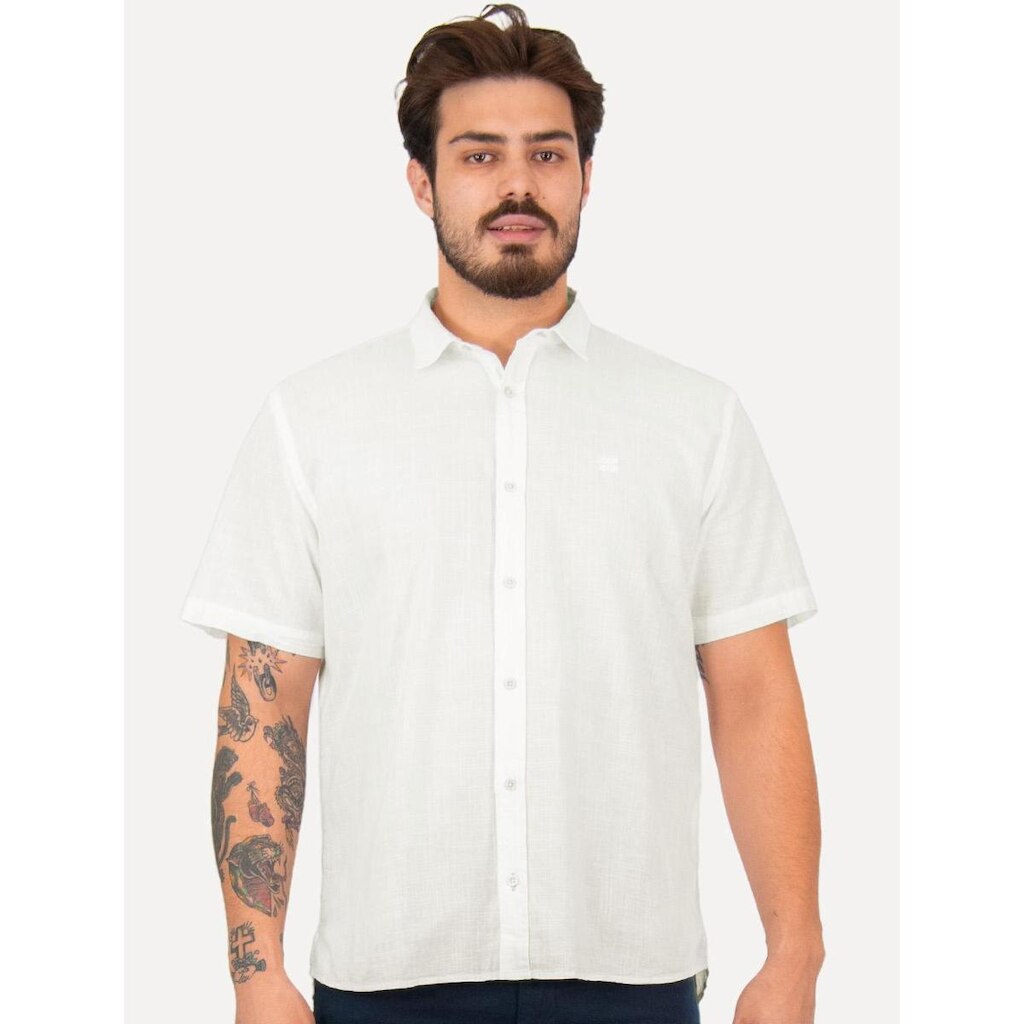 Camisa John John Masculina Relaxed Manga Curta Cotton Branca