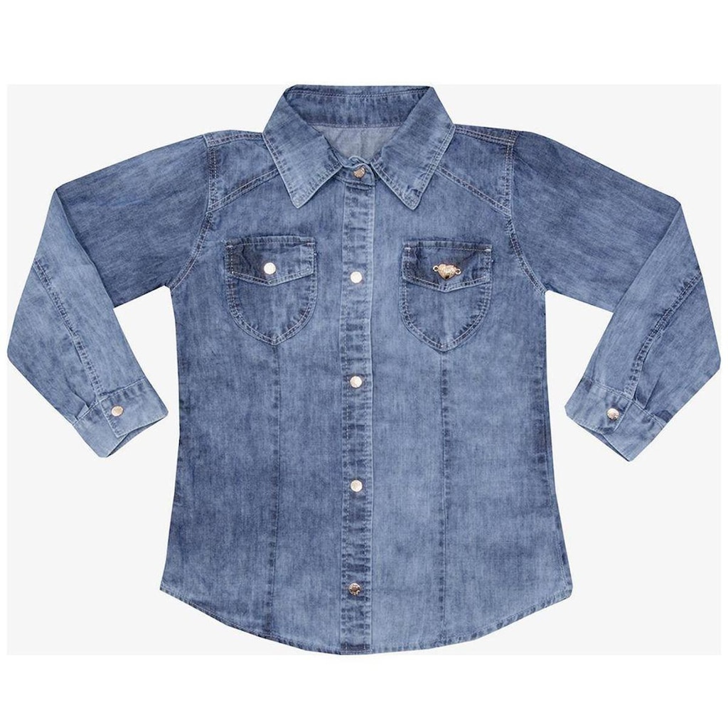 Camisa Juvenil Look Jeans Manga Longa Jeans - 18 - UNICA