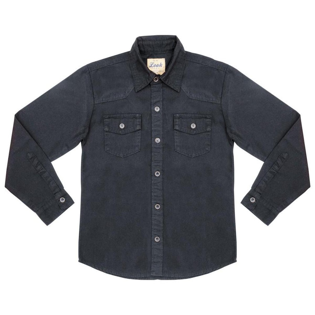 Camisa Juvenil Look Jeans Manga Longa Sarja - PRETO - 10