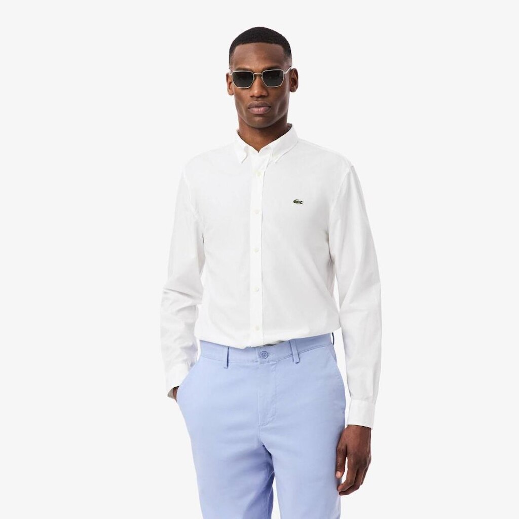 Camisa Lacoste Modelagem Reta Em Popeline Stretch