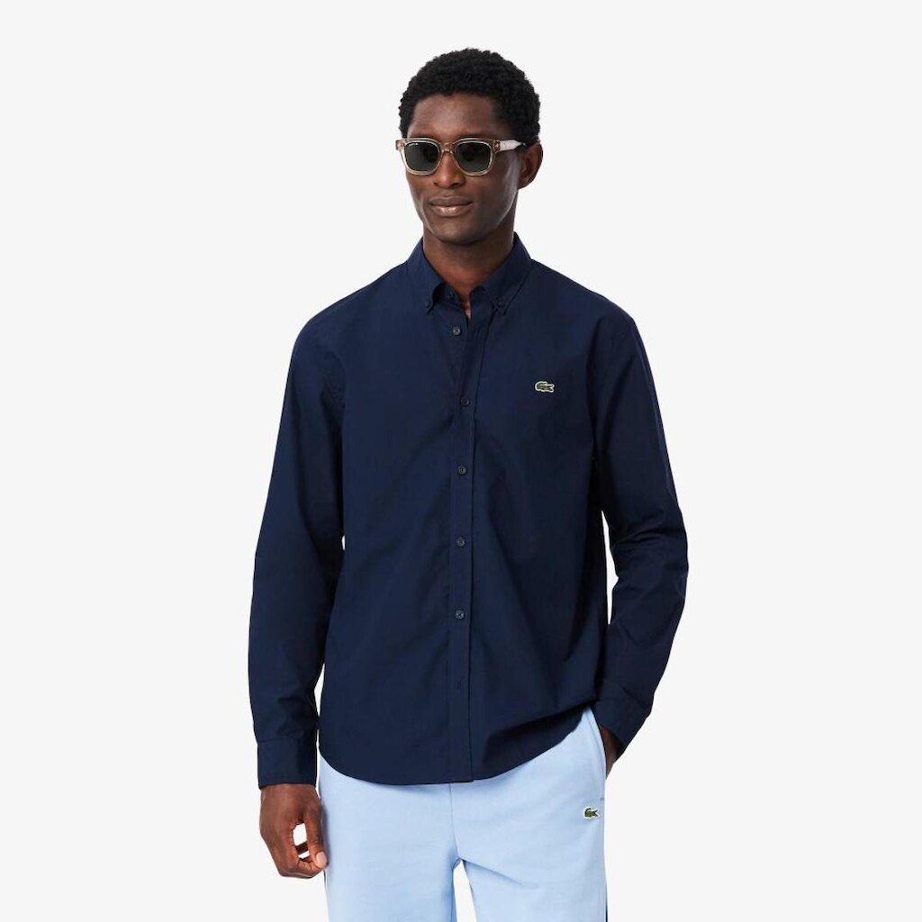 Camisa Lacoste Modelagem Reta Em Popeline Stretch