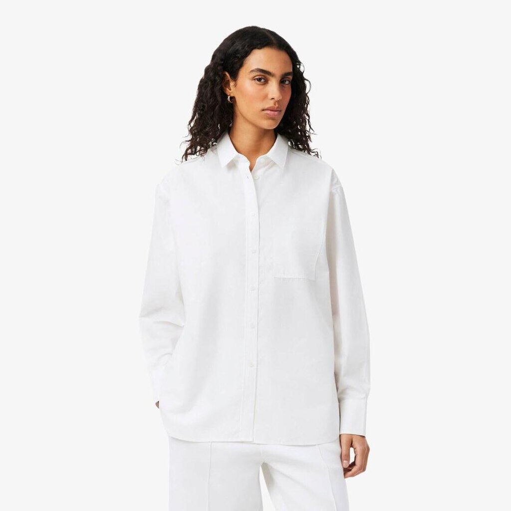 Camisa Lacoste Oversized Em Popeline De Algodão Feminina