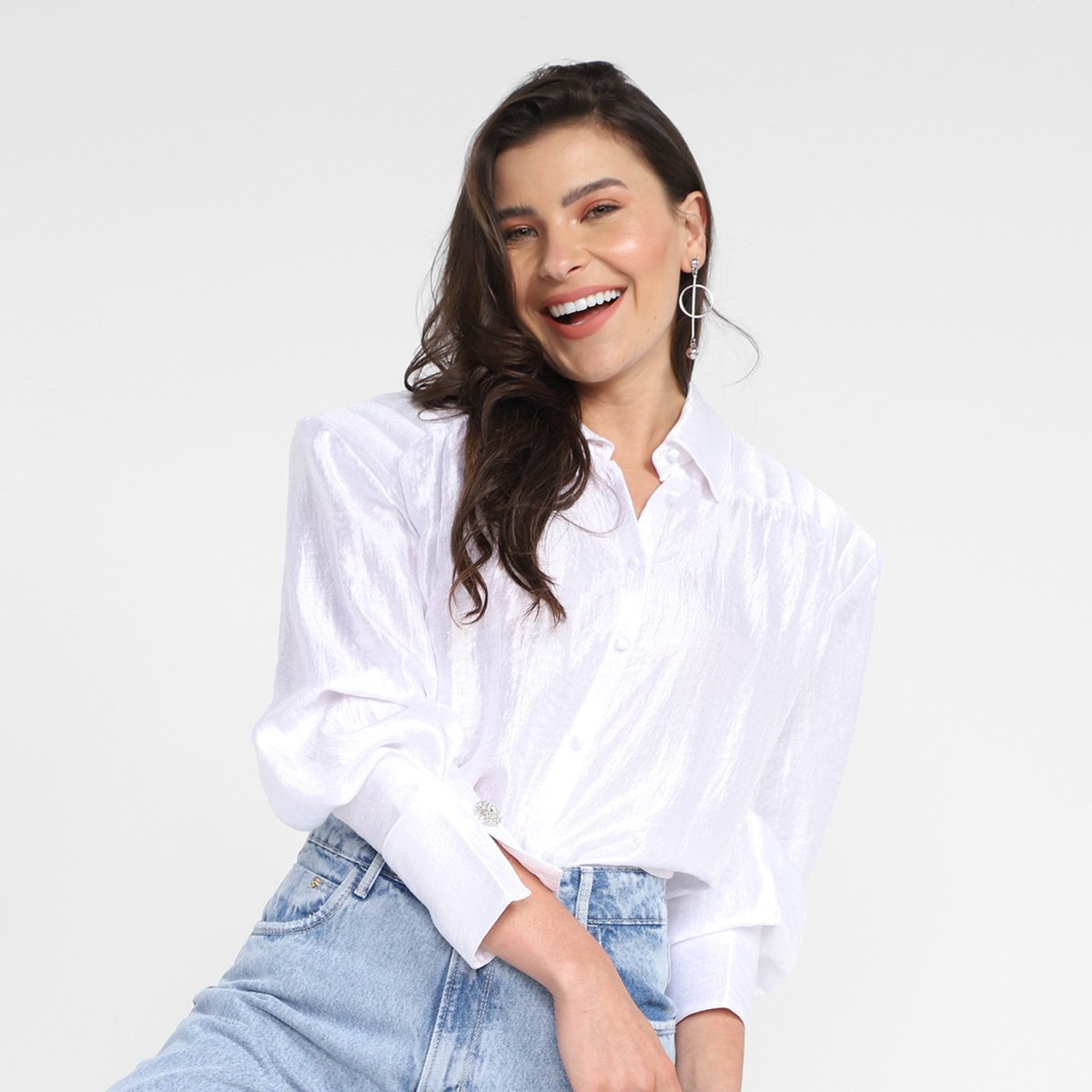 Camisa Lança Perfume Manga Longa Detalhe Ombro Feminina - Off White Menor preço em Camisa Lança Perfume Manga Longa Detalhe Ombro Feminina - Off White