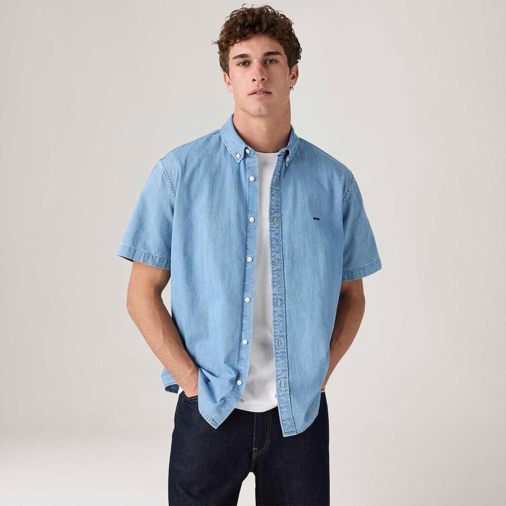 Camisa Levi's Authentic Button Down Azul Claro Manga Curta Masculina