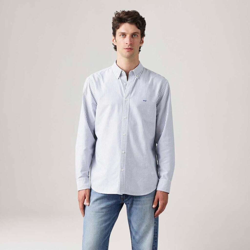 Camisa Levi's Authentic Button Down Azul com Listras Manga Longa Masculina